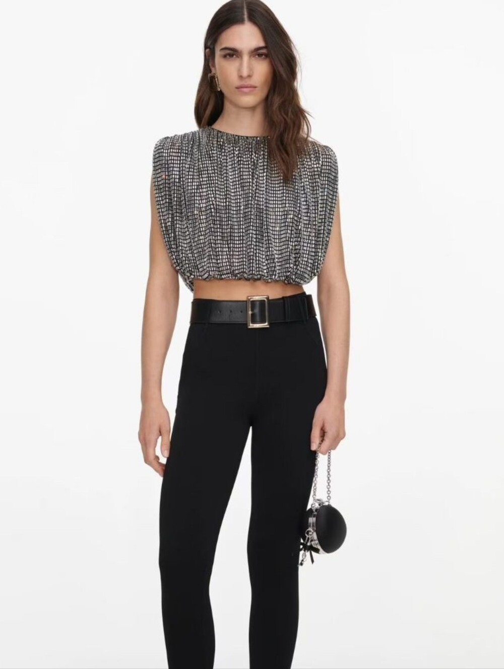 Self Portrait Silver Rhinestone Drape Top
